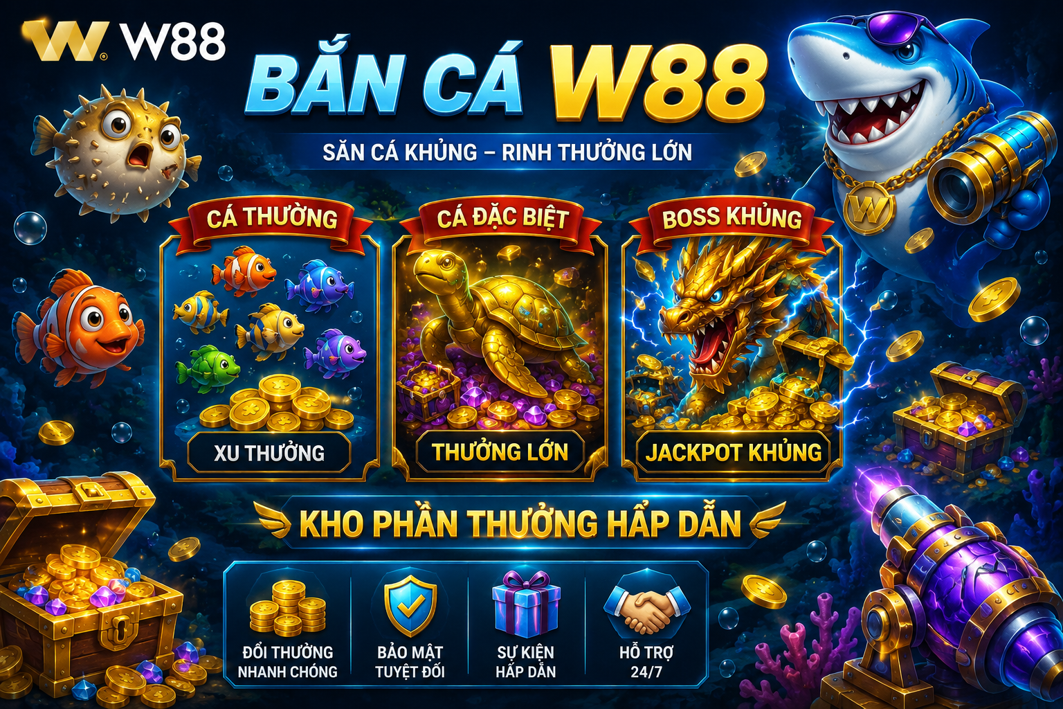 Kho phần thưởng hấp dẫn trong game bắn cá W88