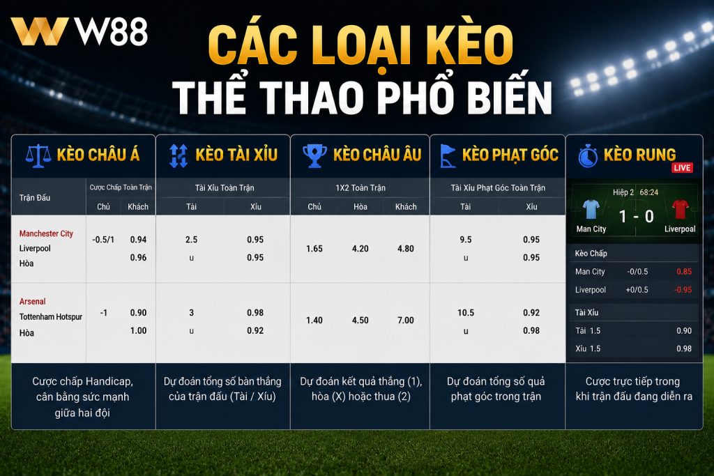 Các loại kèo phổ biến trong cá cược thể thao trực tuyến