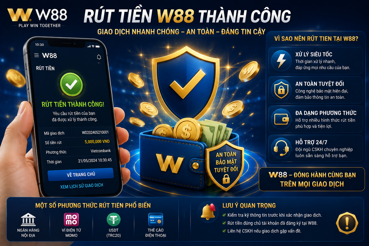 Người dùng nhận giao dịch thành công từ hệ thống W88